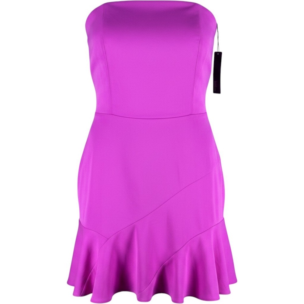 Krisa Strapless Ruffle Hem Mini Dress Magenta Pink Medium Polyester Womens